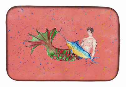 Mermaid/Merman Dish Drying Mat (Color: Brunette Merman, size: 14 x 21)