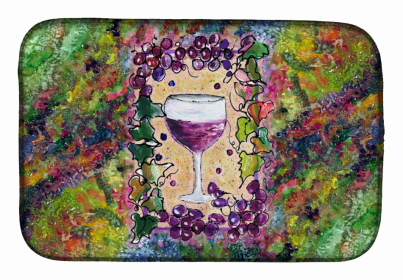 Food/Beverage Art Themed Dish Drying Mat (Color: Red Wine Glass, size: 14 x 21)