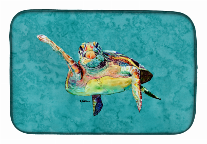 Animal/Reptiles Art Themed Dish Drying Mat (Color: Loggerhead Turtle  Hi Five, size: 14 x 21)