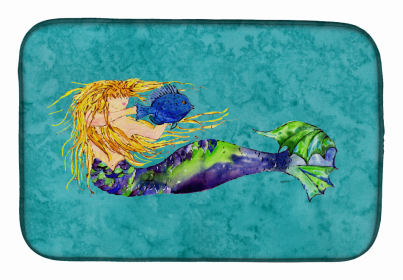 Mermaid/Merman Dish Drying Mat (Color: Blonde Mermaid on Teal 1, size: 14 x 21)