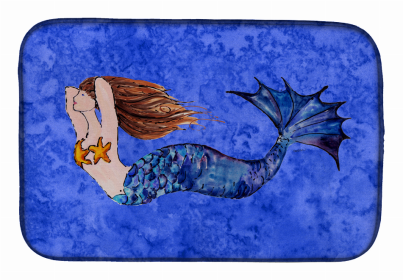 Mermaid/Merman Dish Drying Mat (Color: Brunette Mermaid on Blue, size: 14 x 21)