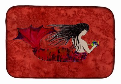 Mermaid/Merman Dish Drying Mat (Color: Black Haired Mermaid on Red, size: 14 x 21)