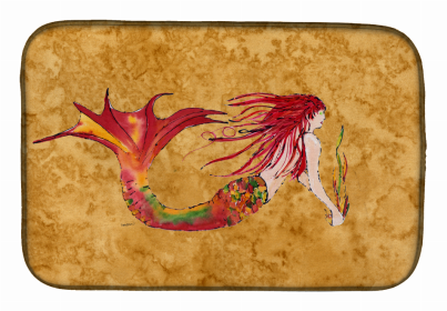 Mermaid/Merman Dish Drying Mat (Color: Ginger Red Headed Mermaid on Gold, size: 14 x 21)