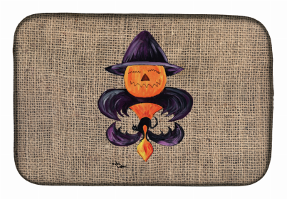 Fleur de lis Dish Drying Mat (Color: Halloween Pumpkin and Bat Fleur de lis, size: 14 x 21)