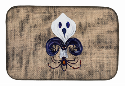 Fleur de lis Dish Drying Mat (Color: Halloween Ghost Bat and Spider Fleur de lis, size: 14 x 21)