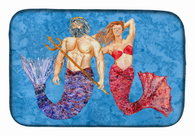 Mermaid/Merman Dish Drying Mat (Color: Mermaid and Merman, size: 14 x 21)