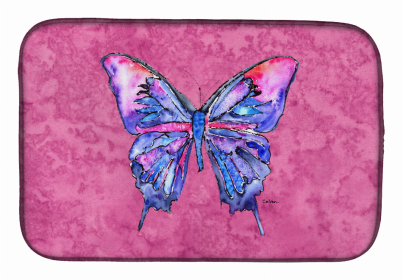 Insects art themed Dish Drying Mat (Color: Butterfly on Pink, size: 14 x 21)