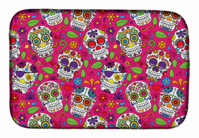 Day of the Dead Dish Drying Mat (Color: Pink, size: 14 x 21)