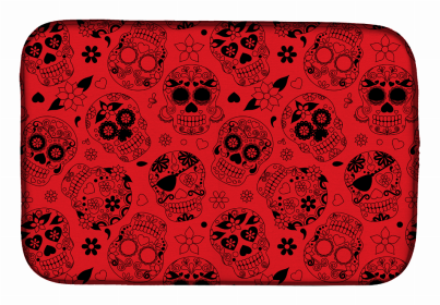 Day of the Dead Dish Drying Mat (Color: Red, size: 14 x 21)