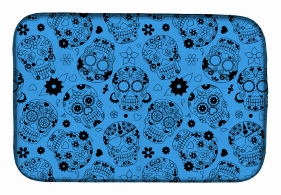 Day of the Dead Dish Drying Mat (Color: Blue, size: 14 x 21)