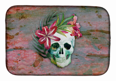 Day of the Dead Dish Drying Mat (Color: Skull Flowers, size: 14 x 21)