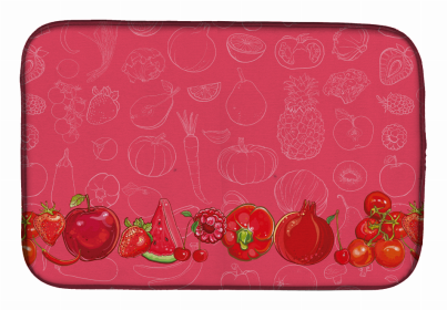 Fruit Art Dish Drying Mat (Color: Fruits and Vegetables in Red, size: 14 x 21)