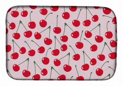 Fruit Art Dish Drying Mat (Color: Cherries on Pink, size: 14 x 21)