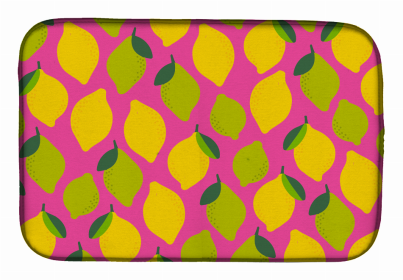 Fruit Art Dish Drying Mat (Color: Lemons and Limes on Pink, size: 14 x 21)