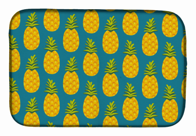 Fruit Art Dish Drying Mat (Color: Pineapples on Teal, size: 14 x 21)