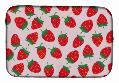 Fruit Art Dish Drying Mat (Color: Strawberries on Pink, size: 14 x 21)