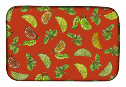 Fruit Art Dish Drying Mat (Color: Lemons, Limes and Oranges - Orange, size: 14 x 21)