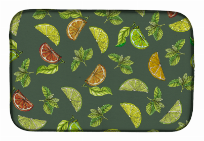 Fruit Art Dish Drying Mat (Color: Lemons, Limes and Oranges - Green, size: 14 x 21)