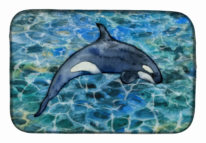 Sealife/Sailing Themed Dish Drying Mat (Color: Killer Whale Orca #2, size: 14 x 21)