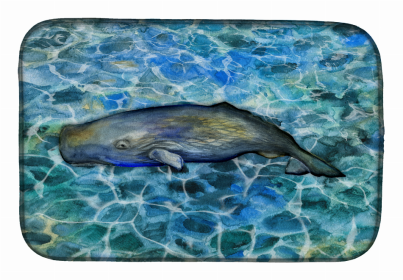 Sealife/Sailing Themed Dish Drying Mat (Color: Sperm Whale Cachalot, size: 14 x 21)