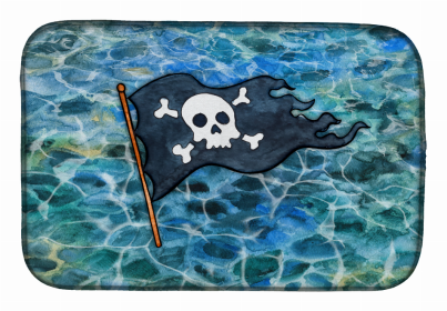 Sealife/Sailing Themed Dish Drying Mat (Color: Pirate Flag, size: 14 x 21)