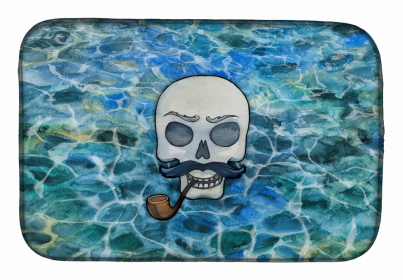 Sealife/Sailing Themed Dish Drying Mat (Color: Skeleton Skull Pirate, size: 14 x 21)