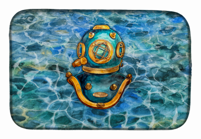 Sealife/Sailing Themed Dish Drying Mat (Color: Deep Sea Diving Helmet, size: 14 x 21)