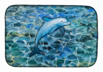 Sealife/Sailing Themed Dish Drying Mat (Color: Dolphin #2, size: 14 x 21)