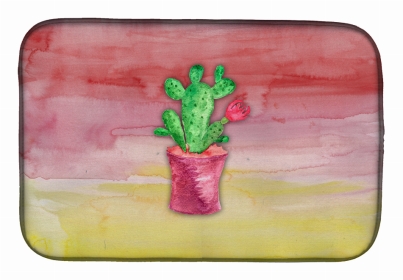 Flower Watercolor Dish Drying Mat (Color: Flowering Cactus Watercolor, size: 14 x 21)