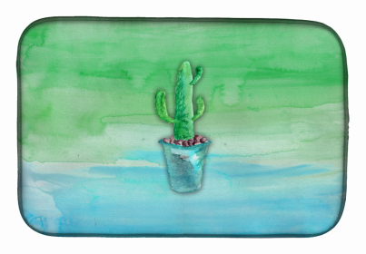 Flower Watercolor Dish Drying Mat (Color: Cactus Teal and Green Watercolor, size: 14 x 21)