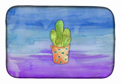 Flower Watercolor Dish Drying Mat (Color: Cactus Blue and Purple Watercolor, size: 14 x 21)