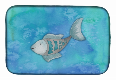 Animal Watercolor Dish Drying Mat (Color: Blue Fish Watercolor, size: 14 x 21)