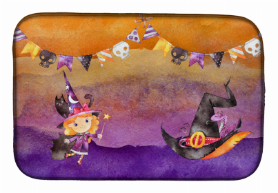 Halloween themed Dish Drying Mat (Color: Little Witch 1, size: 14 x 21)