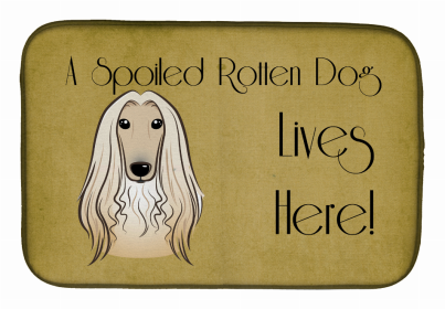 Spoiled Dog Lives Here Dish Drying Mat (Color: Afghan Hound, size: 14 x 21)