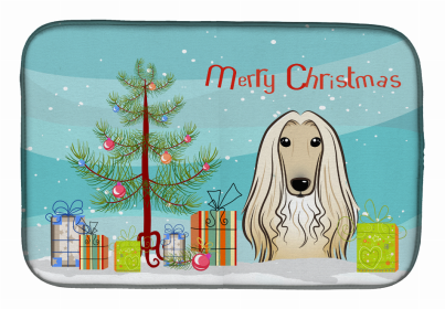 Holiday Dog on Dish Drying Mat (Color: Christmas Tree, size: 14 x 21)