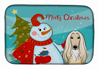 Snowman with Dog Dish Drying Mat (Color: Snowman with Dog, size: 14 x 21)