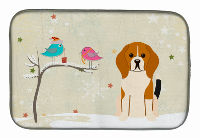 Christmas Presents between Dog Friends Dish Drying Mat (Color: Christmas Presents between Friends, size: 14 x 21)