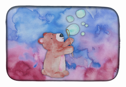 Animal Bathing Watercolor Dish Drying Mat (Color: Bear and Bubbles Watercolor, size: 14 x 21)