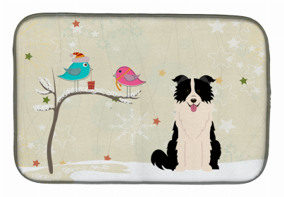 Christmas Presents between Dog Friends Dish Drying Mat (Color: Christmas Presents between Friends, size: 14 x 21)