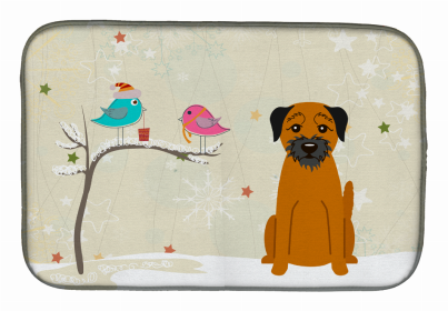 Christmas Presents between Dog Friends Dish Drying Mat (Color: Christmas Presents between Friends, size: 14 x 21)