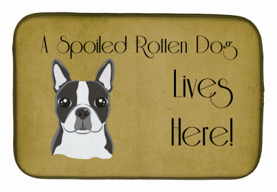 Spoiled Dog Lives Here Dish Drying Mat (Color: Boston Terrier, size: 14 x 21)