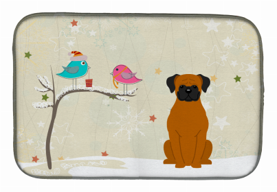 Christmas Presents between Dog Friends Dish Drying Mat (Color: Christmas Presents between Friends, size: 14 x 21)