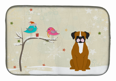 Christmas Presents between Dog Friends Dish Drying Mat (Color: Christmas Presents between Friends, size: 14 x 21)