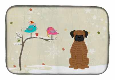 Christmas Presents between Dog Friends Dish Drying Mat (Color: Christmas Presents between Friends, size: 14 x 21)