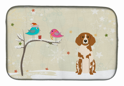 Christmas Presents between Dog Friends Dish Drying Mat (Color: Christmas Presents between Friends, size: 14 x 21)