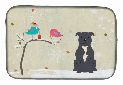 Christmas Presents between Dog Friends Dish Drying Mat (Color: Christmas Presents between Friends, size: 14 x 21)