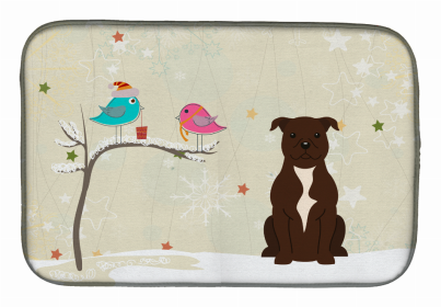 Christmas Presents between Dog Friends Dish Drying Mat (Color: Christmas Presents between Friends, size: 14 x 21)