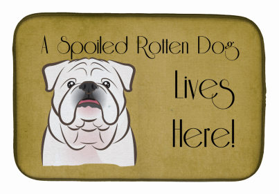 Spoiled Dog Lives Here Dish Drying Mat (Color: English Bulldog - White, size: 14 x 21)