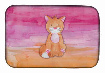 Animal Watercolor Dish Drying Mat (Color: Orange Cat Watercolor, size: 14 x 21)