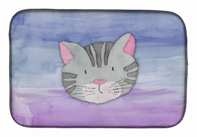 Animal Watercolor Dish Drying Mat (Color: Cat Face Watercolor, size: 14 x 21)